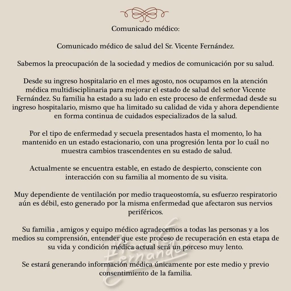 Allegado de la familia dice que Vicente Fernández tiene muerte cerebral Desde hace semanas familiares y seguidores de Vicente Fernández sufren por el deterioro de salud del famoso cantante mexicano, quien, según se dio a conocer este martes por un medio del país norteamericano, habría sufrido muerte cerebral.