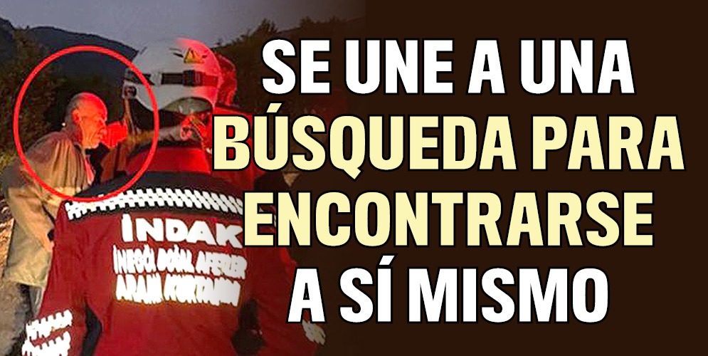 Se une a una búsqueda para encontrarse a sí mismo En el distrito turco de Inegöl, las autoridades iniciaron el pasado martes la búsqueda de un sujeto que, según sus amigos, se desapareció en un bosque mientras tomaba trago con ellos. Sin embargo, el sujeto, llamado Beyhan Mutlu (círculo rojo), se unió a la operación sin pensar que al que estaban buscando era a él.
