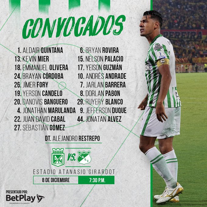 El Verde se juega hoy sus opciones de ir a la final de Liga Se llegó la primera final de Atlético Nacional en este Torneo Finalización. Deportivo Cali será su rival de esta noche (7:30 p. m.) y el Verde antioqueño solo tiene una opción: ganar o prácticamente quedarse sin Liga.