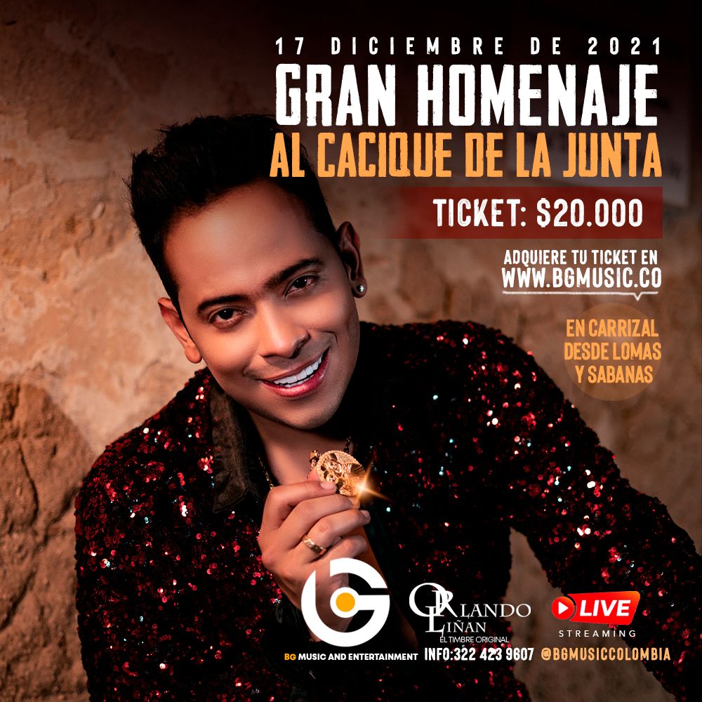 Concierto de Orlando Liñán en homenaje a Diomedes Díaz El presentador, cantante y actor Orlando Liñán, junto a BG Music and Entertainment S.A.S., harán un homenaje al 'Cacique de La Junta' Diomedes Díaz, quien cumple el 22 de diciembre 8 años de fallecido. El artista ofrecerá un concierto en vivo vía streaming, donde interpretará todos los éxitos de esta leyenda del vallenato.