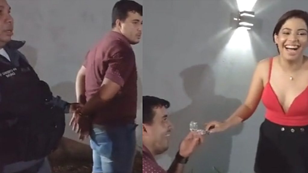 Monta un falso operativo policial para pedirle la mano a su novia Cada día las propuestas de matrimonio cambian sus dinámicas y formas de sorprender. En este caso, un allanamiento inventado por un sujeto de nombre Rubens, en Brasil, quiso sorprender no solo a la familia por el impactante suceso que estaba ocurriendo, sino a su amada Launa Barcelos, quien imaginó cualquier cosa, menos la pedida de mano.
