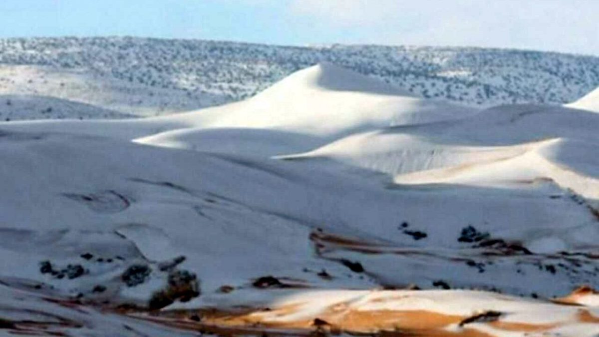 El Sahara se cubrió de nieve por quinta vez en 42 años 1 El Sahara se cubrió de nieve por quinta vez en 42 años Copos de nieve cayeron este lunes en el desierto africano del Sahara, una escena insólita y que en cualquier película de Hollywood sería la premonición de una catástrofe ambiental o de un milagro bíblico.