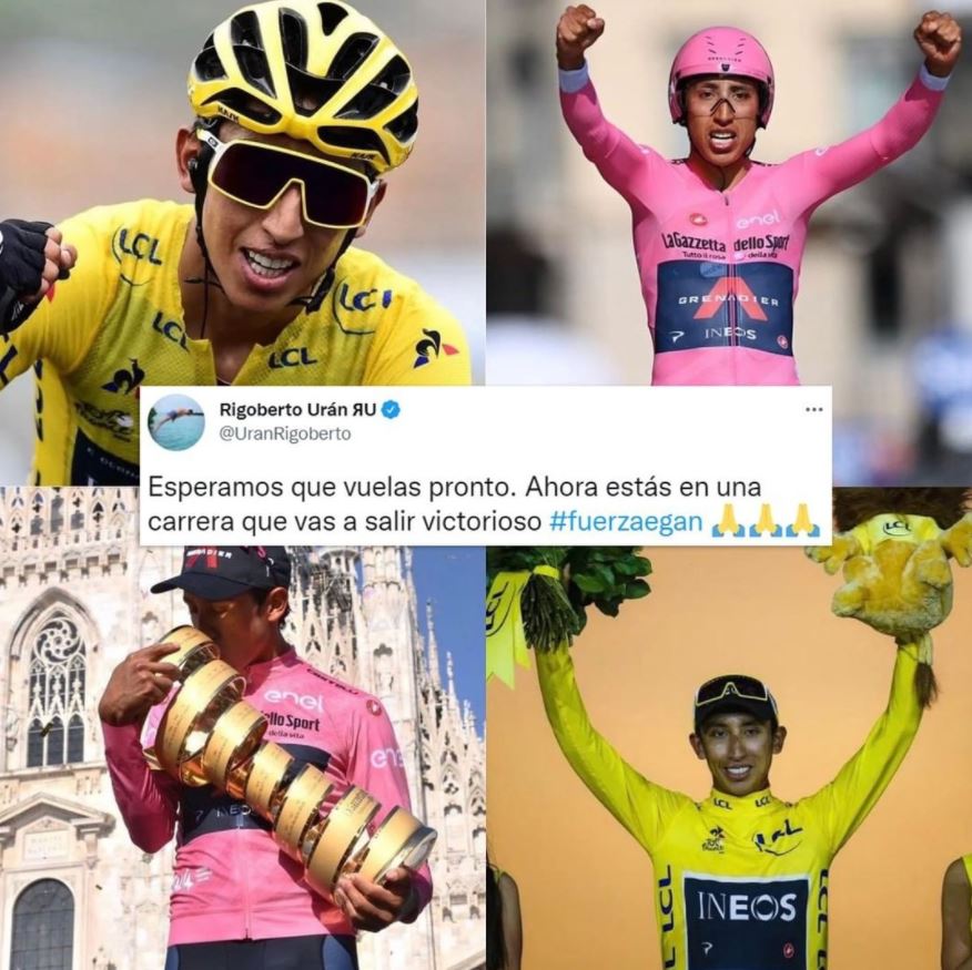 Los capos del ciclismo mundial envían mensajes de apoyo a Egan 2 Los capos del ciclismo mundial envían mensajes de apoyo a Egan El grave accidente sufrido el lunes por el ciclista Egan Bernal mientras se entrenaba en Colombia ha provocado una ola de mensajes de apoyo y ánimos de la mayoría de rivales y de las estrellas del pelotón internacional.