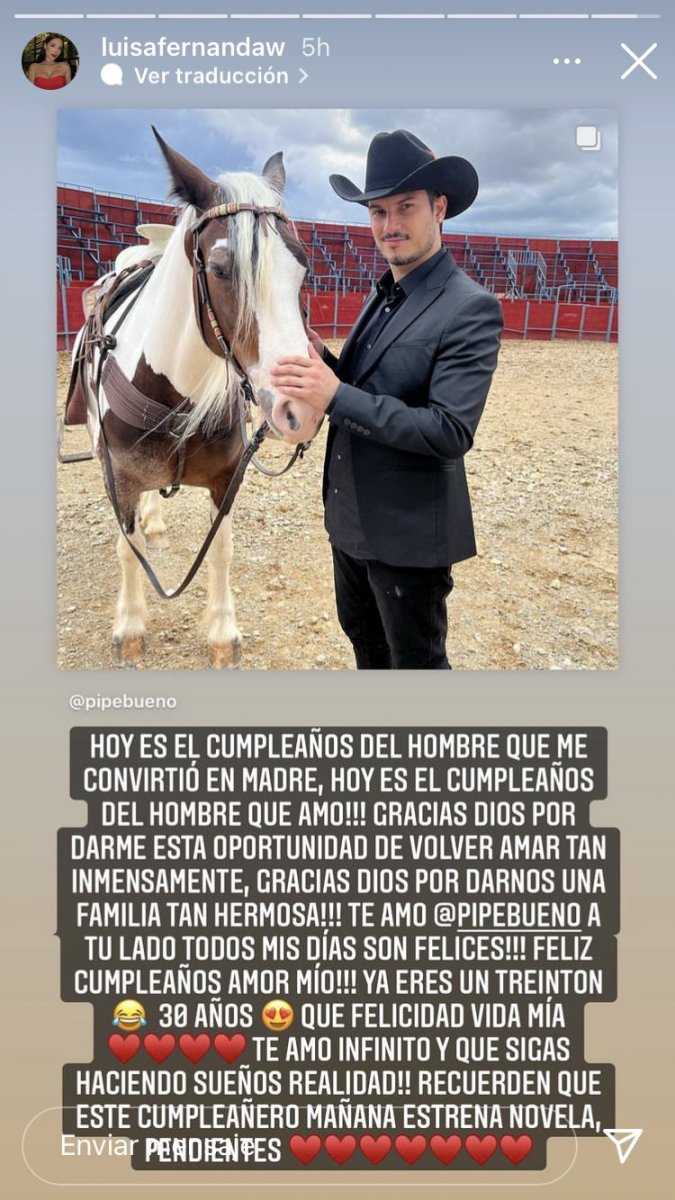 Así celebra su cumpleaños Pipe Bueno El artista de música popular está cumpliendo hoy 30 años y empezó a celebrarlos por todo lo alto junto a sus amigos y familiares. Como era de esperarse, el lugar elegido para festejar por todo lo alto fue Rancho MX, negocio que inauguró hace pocos meses junto a su pareja, la influenciadora Luisa Fernanda W.