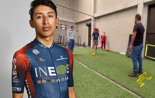 Egan ahora le jala al fútbol: lo grabaron pateando un balón La rápida recuperación de Egan Bernal, luego del accidente de tránsito que sufrió el pasado 14 de enero, en Gachancipá (Cundinamarca), sigue dejando momentos asombrosos. Este viernes, por ejemplo, el capitán del equipo Ineos mostró una habilidad poco conocida, la de jugar fútbol.