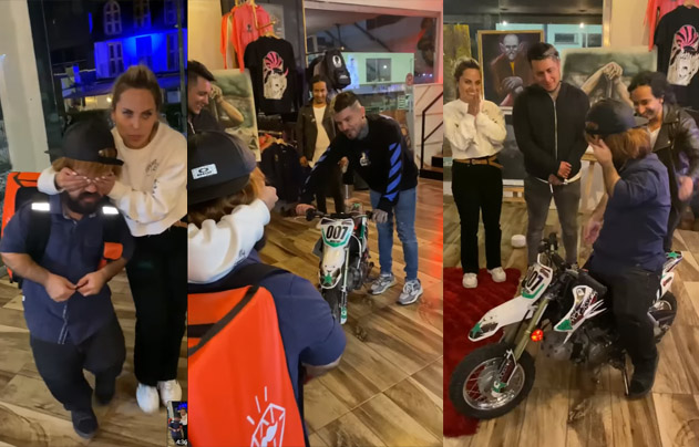 EN VIDEO: Comediante tuvo conmovedor gesto con repartidor de Rappi 1 EN VIDEO: Comediante tuvo conmovedor gesto con repartidor de Rappi En las redes sociales se hizo viral el video del momento en el que un repartidor de Rappi recibe una motocicleta por parte del comediante Ánderson Niño, quien decidió tener este noble gesto con el hombre que se movilizaba en una bicicleta averiada.