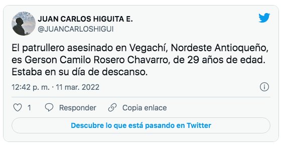 A policías les reportaron un asesinato y descubrieron que la víctima era su compañero En zona urbana del municipio de Vegachí (Antioquia) fue asesinado un policía que se encontraba disfrutando de 5 días de descanso.