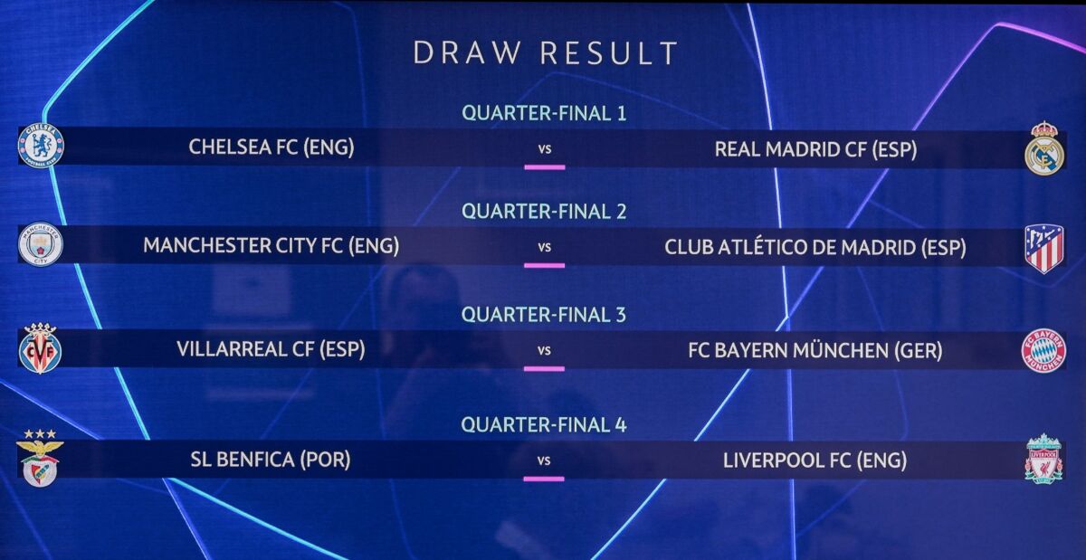 Así quedaron los cuartos de final de la Champions League 1 Así quedaron los cuartos de final de la Champions League Tras un emocionante sorteo para conocer los equipos que se enfrentarán en las ultimas fases de la UEFA Champions League, salieron a la luz los clubes que se tendrán que medir durante 90 minutos y así pasar a una siguiente fase en la lucha por la 'orejona'.