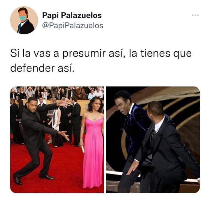 Los memes que dejó la cachetada de Will Smith a Chris Rock 8 Los memes que dejó la cachetada de Will Smith a Chris Rock Un momento épico y muy incómodo se vivió en la edición número 94 de los Premios Óscar, cuando Will Smith golpeó al comediante Chris Rock, luego de que hizo una broma sobre su esposa.