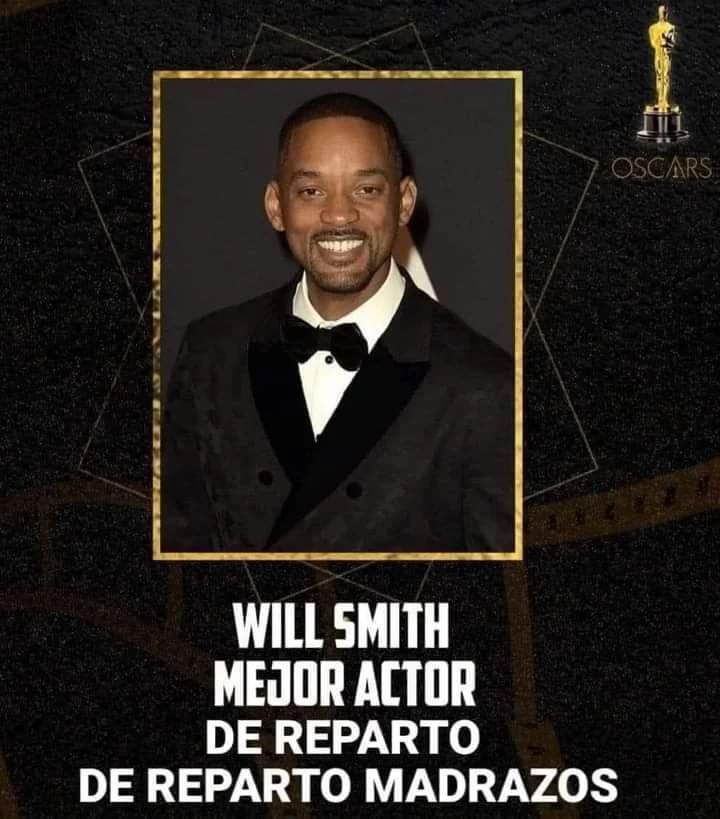 Los memes que dejó la cachetada de Will Smith a Chris Rock 7 Los memes que dejó la cachetada de Will Smith a Chris Rock Un momento épico y muy incómodo se vivió en la edición número 94 de los Premios Óscar, cuando Will Smith golpeó al comediante Chris Rock, luego de que hizo una broma sobre su esposa.