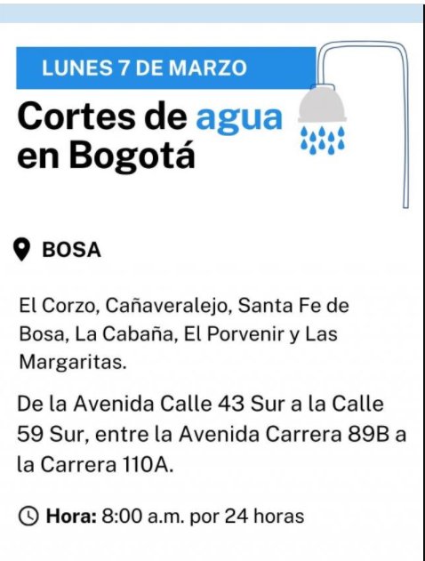 Estos son los cortes de agua para este 7 de marzo 1 Estos son los cortes de agua para este 7 de marzo Para garantizar el suministro de agua a todos los usuarios, la Empresa de Acueducto y Alcantarillado de Bogotá (EAAB) realizará este lunes 7 de marzo de 2022 cortes de agua por obras de reparación en las redes de distribución de algunos sectores de la ciudad.