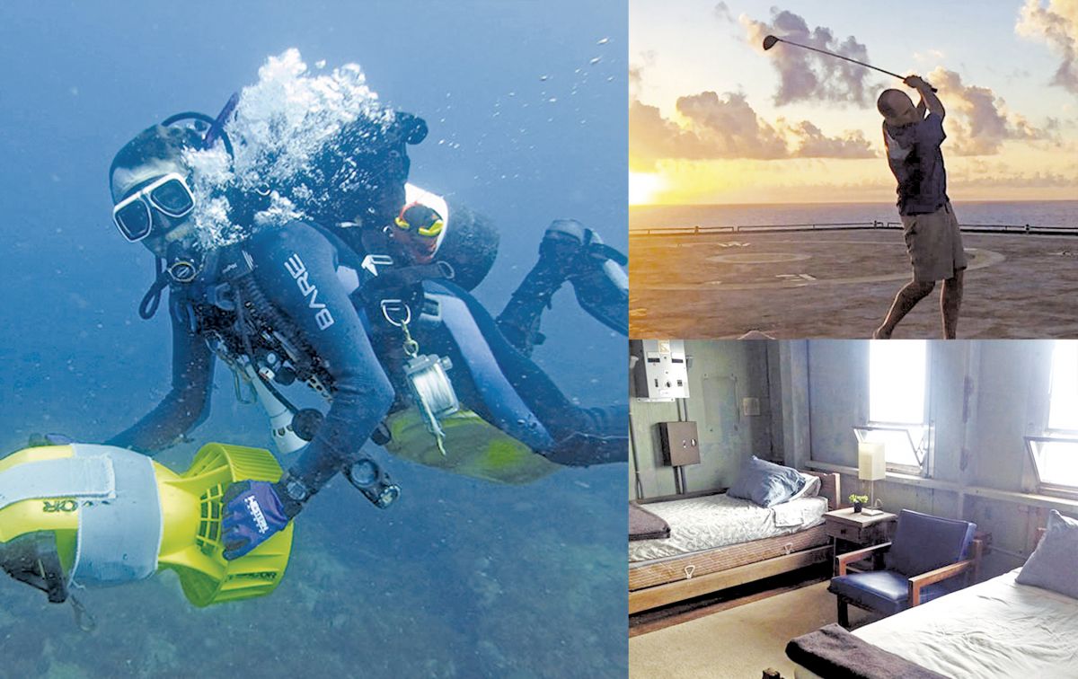 Crean un hotel en medio del mar 1 Crean un hotel en medio del mar ¿Se atrevería a dormir una noche en medio del mar? Pues en Carolina del Norte (EE. UU.), desde 2010, una plataforma instalada en principio para ser usada por guardacostas se convirtió en un hotel. Richard Neal, quien adquirió la estructura, logró adecuar (con la ayuda de donaciones) la plataforma para que cada visitante, por 2 millones 300 mil pesos, pueda dormir una noche en una habitación con vista al océano Atlántico, tenga acceso a agua potable y a servicio de internet. Además, podrá disfrutar de actividades como golf, pesca y buceo.