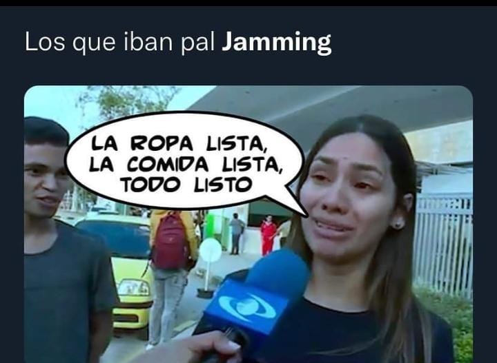 ¡Qué risa! Los memes que ruedan tras la cancelación del Jamming 3 ¡Qué risa! Los memes que ruedan tras la cancelación del Jamming Todo el escándalo generado este viernes por cuenta de la cancelación del Jamming Festival, un mega evento musical que se realizaría este fin de semana del 19, 20 y 21 de marzo en Ibagué, y que fue extrañamente cancelado en las últimas horas sin justificación, dejó varios memes, que ahora ruedan y causan risa en las redes sociales.