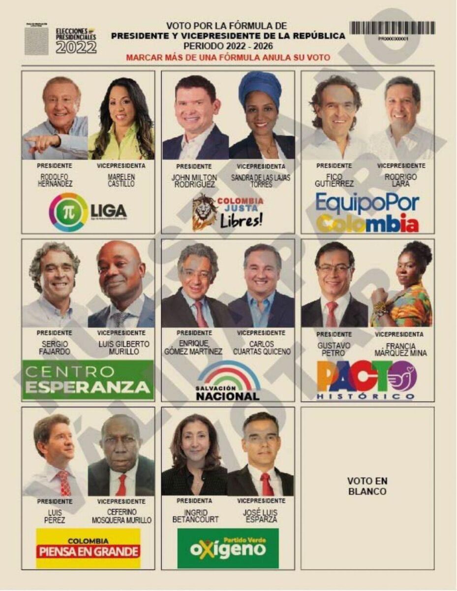 Mire cómo quedó el tarjetón para las elecciones presidenciales 5 Mire cómo quedó el tarjetón para las elecciones presidenciales Hace pocos minutos se realizó en el Centro de Convenciones Ágora el sorteo para definir las ubicaciones en el tarjetón de los candidatos presidenciales que aspiran a llegar a la Casa de Nariño en agosto próximo.