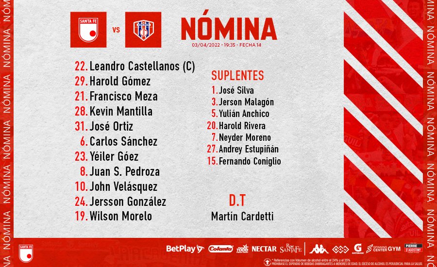 Con este equipo Santa Fe buscará ganarle a Unión Magdalena Independiente Santa Fe vuelve a la acción en la Liga. Esta noche (7:35 p.m.), en el estadio El Campín, el cuadro dirigido por Martín Cardetti recibirá al Unión Magdalena con la necesidad de ganar para volver a meterse entre los ocho primeros de la tabla.