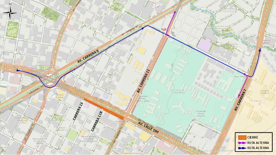 ¡Pilas! Así será el cierre de la calle 100 entre carreras 13 y 11 3 ¡Pilas! Así será el cierre de la calle 100 entre carreras 13 y 11 Tras un informe publicado por la Secretaría Distrital de Movilidad, la entidad comunicó el cierre total de la calzada lenta en sentido Occidente de la calle 100 entre la carrera 13 y la carrera 11, con el fin de continuar con la obra de construcción de la troncal de Transmilenio de la 68.