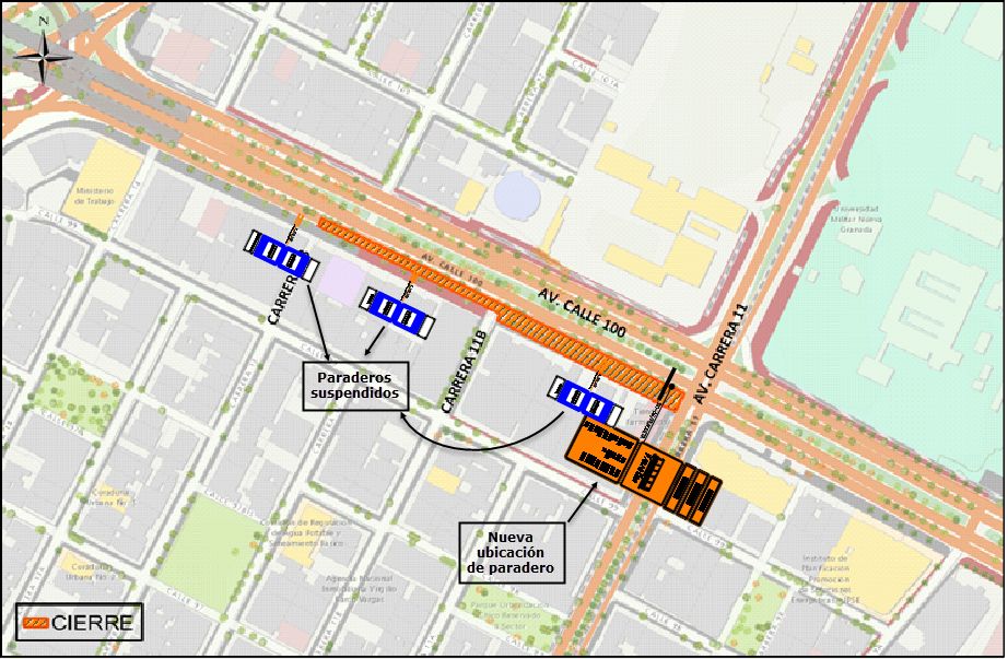 ¡Pilas! Así será el cierre de la calle 100 entre carreras 13 y 11 4 ¡Pilas! Así será el cierre de la calle 100 entre carreras 13 y 11 Tras un informe publicado por la Secretaría Distrital de Movilidad, la entidad comunicó el cierre total de la calzada lenta en sentido Occidente de la calle 100 entre la carrera 13 y la carrera 11, con el fin de continuar con la obra de construcción de la troncal de Transmilenio de la 68.