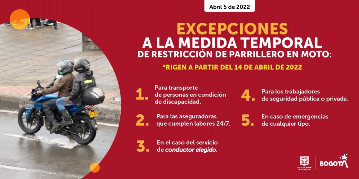 ¡Inician a las 12! Mire los puntos de encuentro para las movilizaciones de moteros Con el fin de demostrar su descontento, 48 organizaciones de moteros en Bogotá se preparan para una nueva jornada de movilizaciones, y así, rechazar las medidas anunciadas por la alcaldesa Claudia López, que restringe el acompañante en moto de jueves a sábado entre las 7 p. m. y las 4 a. m., a partir del 11 de abril.