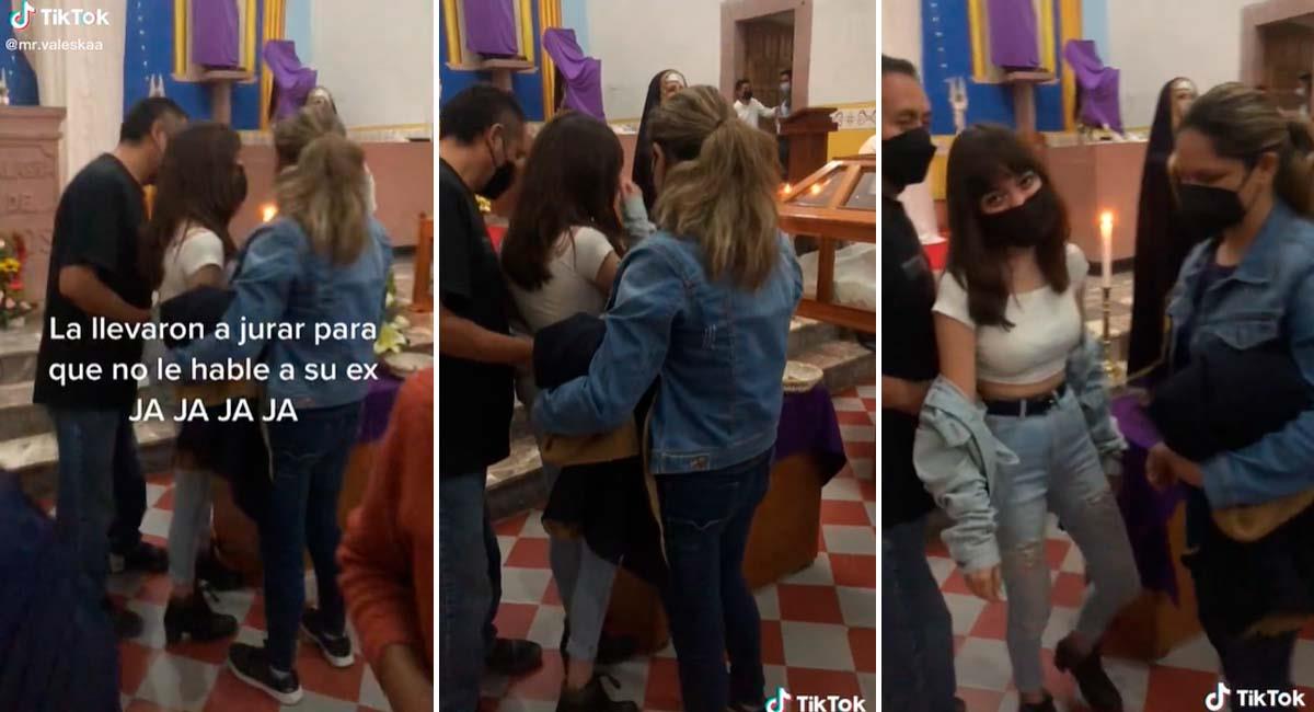 Le hicieron jurar ante Dios que no iba a volver con su ex Un video que se hizo viral en redes sociales, se conoció la historia de una jovencita a la que sus papás la llevaron a la iglesia para que prometiera que no iba a volver a hablarle a su exnovio.
