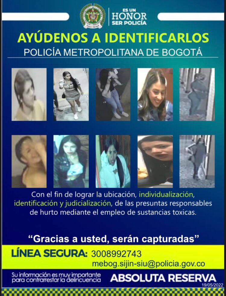 ¿Las ha visto? Estas mujeres son buscadas por suministrar drogas para robar Los delincuentes se valen de artimañas para poder hacer de las suyas en la capital, incluso se han conocido varios casos donde mujeres estarían involucradas en hurtos donde les suministran a sus víctimas sustancias estupefacientes para poder someterlas y lograr robar sus pertenencias.