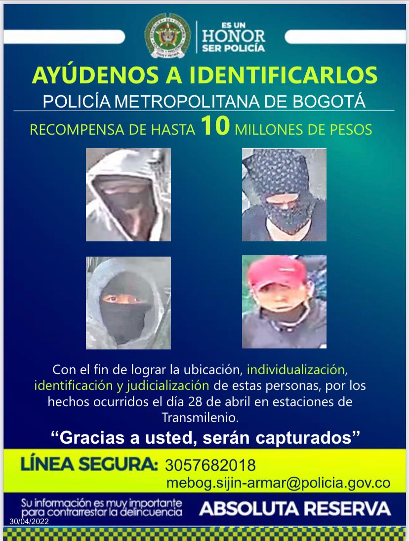 $10 Millones por información de estos vándalos A raíz de estos desmanes protagonizados por un grupo de vándalos, las autoridades presentaron la mañana de este lunes un cartel de los delincuentes más buscados que habrían participado en estos hechos el jueves.