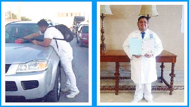 De limpiar vidrios a ser doctor No hay excusas para lograr el éxito, eso lo tuvo claro César Caballero. Este mexicano es un ejemplo de superación, pues hace 6 años limpiaba vidrios de los autos para costear su carrera de medicina y ahora es un doctor graduado.