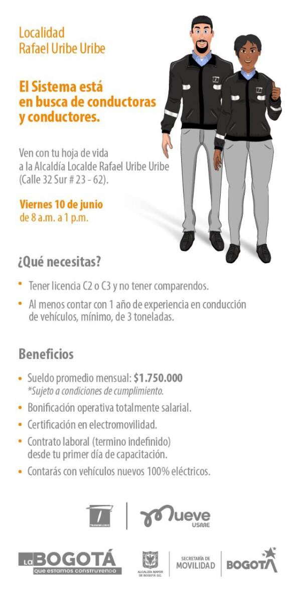 Trabajo sí hay: TransMilenio está buscando conductores 1 Trabajo sí hay: TransMilenio está buscando conductores La empresa de transporte público TransMilenio se encuentra en la búsqueda de nuevos conductores y conductoras que cuenten con licencia de conducción.