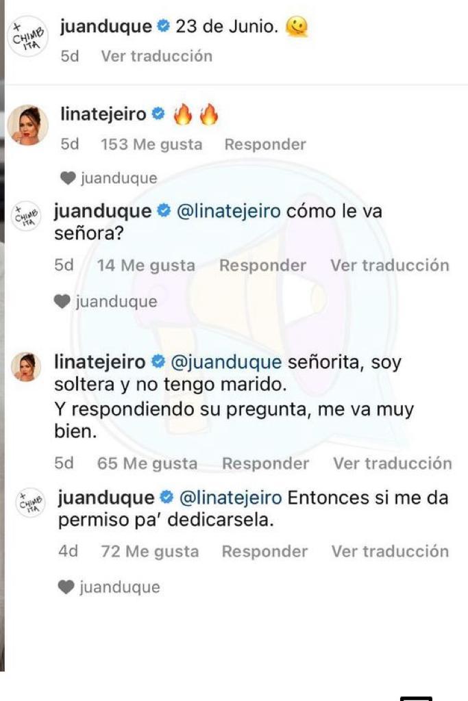 Los ‘coqueteos’ de Lina Tejeiro con un cantante de reguetón 2 Los ‘coqueteos’ de Lina Tejeiro con un cantante de reguetón Mucho se ha especulado sobre la vida privada de la hermosa Lina Tejeiro, incluso hace pocos días se hizo viral un video en el que hablaba en una entrevista sobre su relación con el cantante Andy Rivera y cómo entre un 'ir y venir' duraron nueve años juntos.
