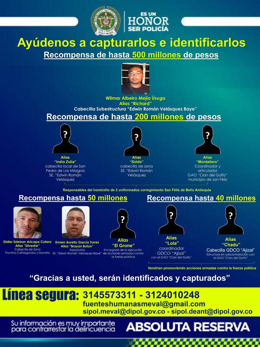 Aumentan la recomenpensa contra cabecillas del Clan del Golfo por muerte de policías En respuesta al ‘Plan Pistola’ contra uniformados de la Policía que ha venido adelantando el ‘Clan del Golfo’ en algunas regiones del país, el director de esta institución, el general Jorge Luis Vargas, anunció el aumento de recompensas contra cabecillas de ese grupo armado.