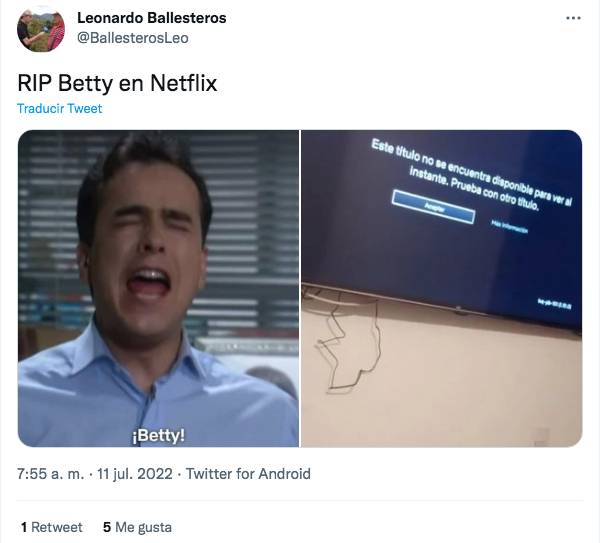 Los memes que deja la salida de 'Yo soy Betty, la fea' de Netflix 7 Los memes que deja la salida de 'Yo soy Betty, la fea' de Netflix 'Yo soy Betty la fea' es sin duda una de las telenovelas colombianas más famosas de la historia en nuestro país. Esta producción de RCN ha sido traducida a 25 idiomas y ha llegado a 180 países.