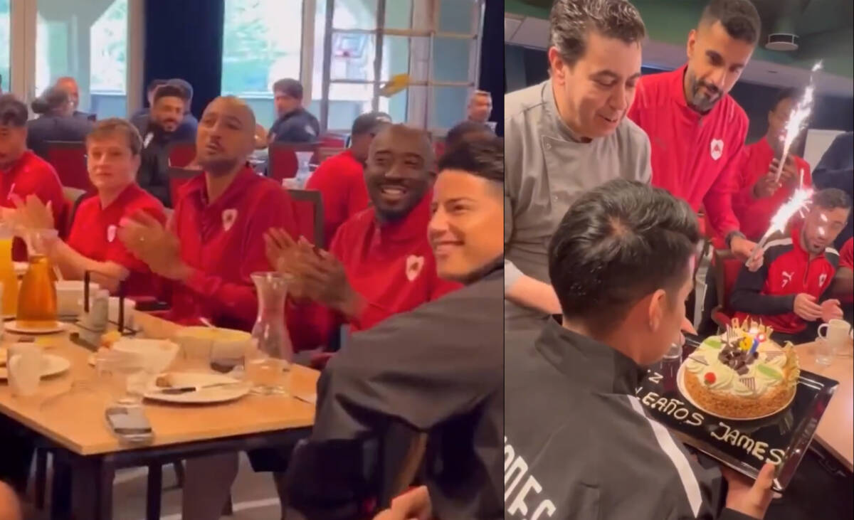 Así le están celebrando el cumpleaños a James Rodríguez en el Al-Rayyan El futbolista colombiano James Rodríguez&nbsp;este martes 12 de julio está cumpliendo 31 años, por eso sus compañeros del Al-Rayyan, lo sorprendieron con un lindo gesto al llevarle una torta y cantarle en esta fecha tan especial.