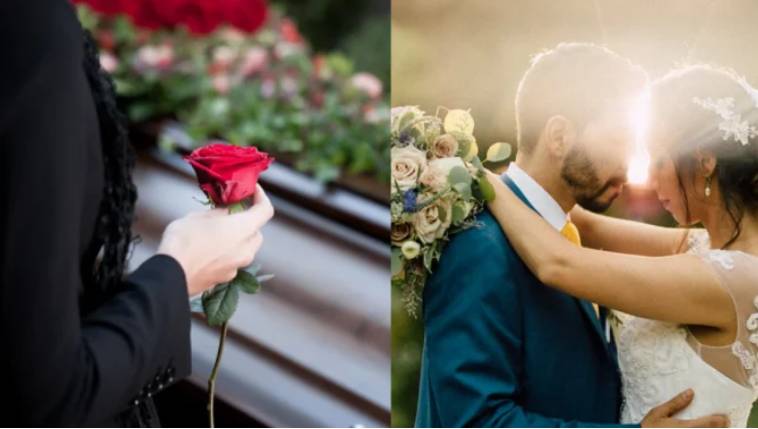 Matrimonio y funeral fueron celebrados en el mismo salón Un matrimonio y funeral celebrados al mismo tiempo es de esas cosas épicas que nos permite ver el Internet. Y si no fuera porque en la actualidad se puede dejar registro de todo con un celular, quizás muchos no creerían esta curiosa historia.