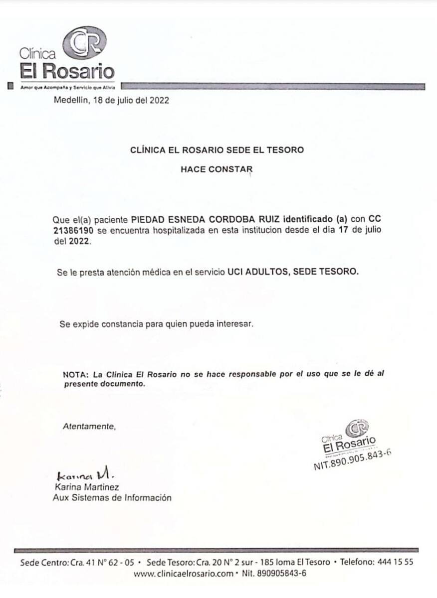 Piedad Córdoba, hospitalizada de urgencia en UCI 2 Piedad Córdoba, hospitalizada de urgencia en UCI Piedad Córdoba, senadora electa por el Pacto Histórico, fue ingresada de emergencias en las últimas horas en un centro de salud de Medellín.