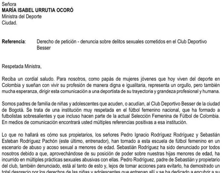 Denuncian caso de abuso sexual en club de fútbol 1 Denuncian caso de abuso sexual en club de fútbol El indignante caso de abuso y acoso sexual se presentó en el Club Deportivo Besser, ubicado en Bogotá; padres de familia afirman que pese a las denuncias que le hicieron a los directivos de la escuela, no se ha hecho nada.