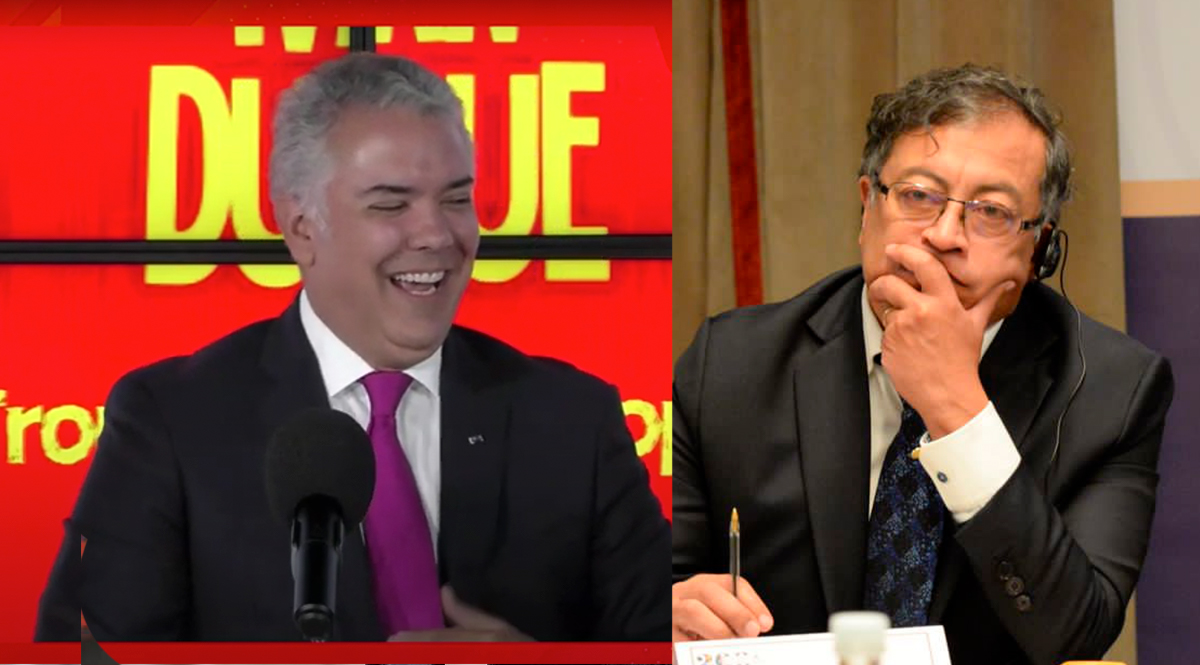 En Video: Duque se vuelve tendencia al imitar a Petro 7 En Video: Duque se vuelve tendencia al imitar a Petro El presidente Iván Duque, que entregará su mandato a Gustavo Petro este domingo 7 de agosto, dejó ver su lado divertido y su talento imitando en una entrevista que le hicieron esta mañana en Tropicana.