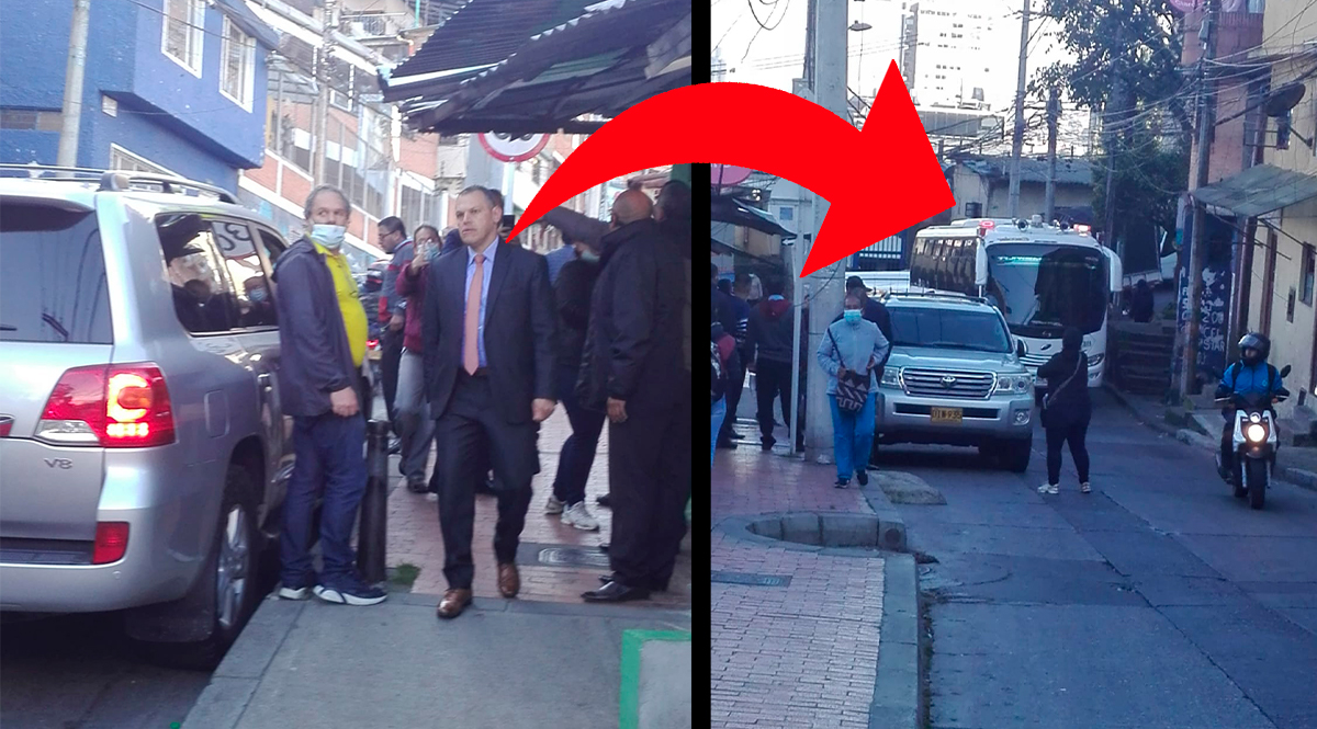 Escoltas cogieron a patadas ruta escolar que llevaba alumnos dentro Un caso de intolerancia se presentó en la calle 5 con carrera 1, al noroccidente de Bogotá, en el que supuestos escoltas agarraron a patadas una ruta escolar porque, según el conductor, pidió a los guardaespaldas que se corrieran.