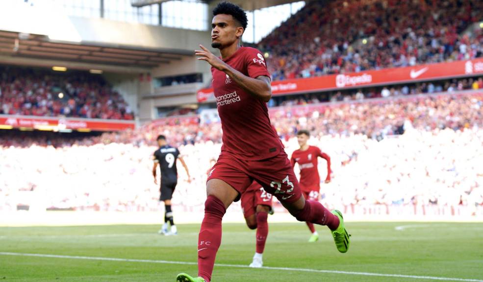 Luis Díaz repitió la dosis, marcó nuevamente de cabeza I’ll take it‼️ #LIVBOU #Liverpool #PremierLeague #LuisDiaz