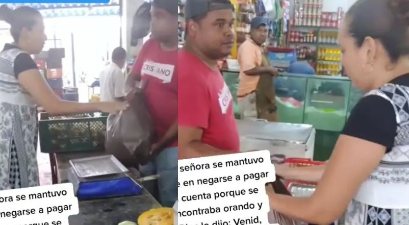 Mujer intentó robar en una tienda porque "Dios le dijo" 7 Mujer intentó robar en una tienda porque "Dios le dijo" Por medio de redes sociales quedó registrado cómo una mujer intenta llevarse una bolsa de mercado sin pagar y se justifica diciendo que era "una petición de Dios".
