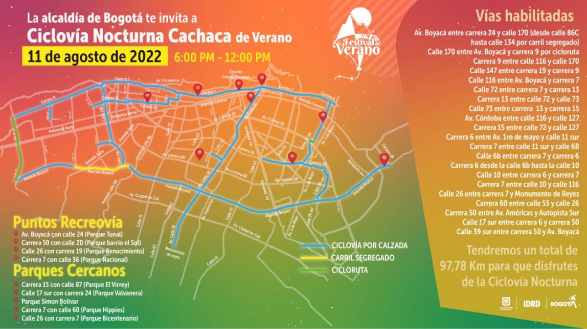 Todo lo que debe saber sobre la ciclovía nocturna 1 Todo lo que debe saber sobre la ciclovía nocturna El próximo jueves 11 de agosto se llevará a cabo una nueva jornada de ciclovía nocturna en la capital.