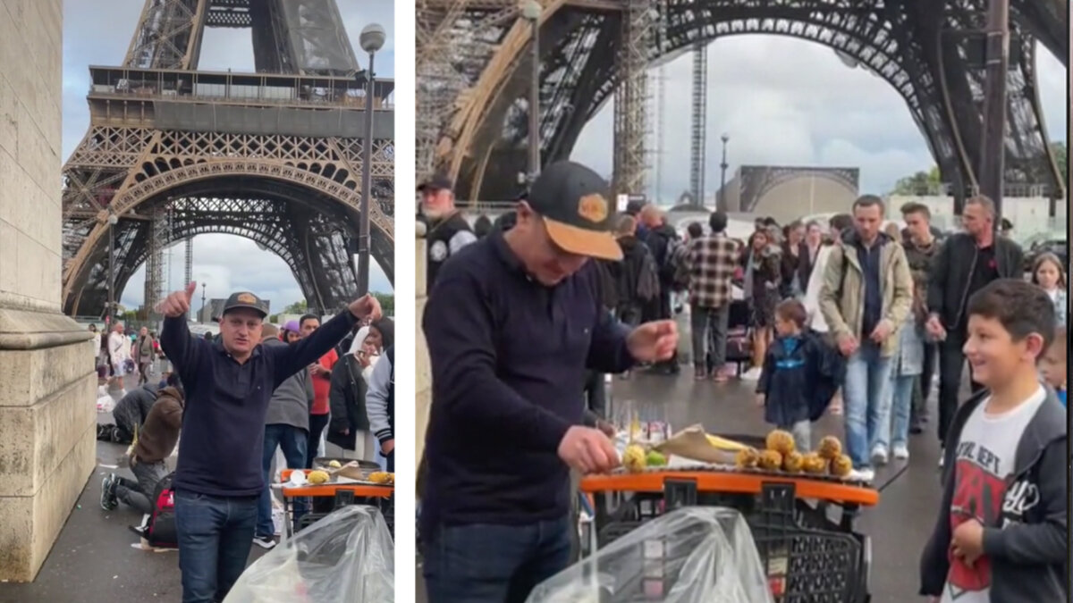 El colombiano que vende morcillas y mazorcas en la Torre Eiffel 8 El colombiano que vende morcillas y mazorcas en la Torre Eiffel Sin duda los colombianos han llevado cada parte de su tierra a diferentes lugares del mundo y París (Francia) no fue la excepción, pues en redes sociales se hizo viral un hombre que se rebusca la vida vendiendo mazorcas asadas y bandejas con morcillas y papas frente a la Torre Eiffel.