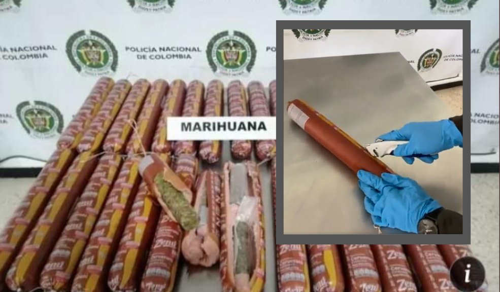 Incautan más de 20 barras de salchichón a las que les embutieron droga La Dirección Antinarcóticos de la Policía anunció la incautación de un cargamento de marihuana, lo curioso del caso es que iba a ser transportada en 28 barras de salchichón, rumbo a la isla de San Andrés.