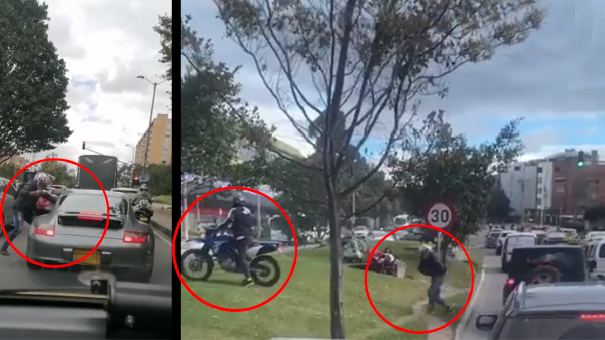 El colmo: La banda que tiene azotada al norte de Bogotá Avanzada la tarde otro video circuló en las redes sociales, donde se podía ver nuevamente a esta banda causando terror, atracando a otro conductor de una camioneta en la carrera 7 con calle 153, en sentido sur-norte. En este otro hecho, también emprendieron la huida en la misma moto.