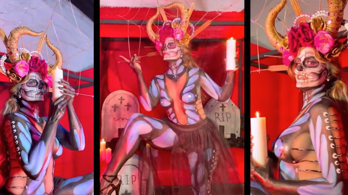 "Cosota" le dicen a Aura Cristina Geithner por sensual disfraz con pintura 5 "Cosota" le dicen a Aura Cristina Geithner por sensual disfraz con pintura El atrevido disfraz de Aura Cristina Geithner dejó a sus seguidores con la boca abierta. La bella actriz colombiana, como de costumbre, subió la temperatura en las redes sociales, pues apareció completamente desnuda y maquillada de pies a cabeza como una catrina.
