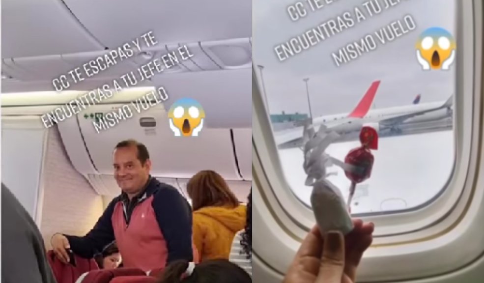 Muy de malas: mujer se fue de viaje y en el avión estaba su jefe 2 Muy de malas: mujer se fue de viaje y en el avión estaba su jefe ¿Así o más de malas?, una mujer se fue de viaje, pero cuando ya estaba en el avión, esperando a que todas las personas abordaran, se encontró nada más y nada menos que a su jefe, por lo que decidió mostrar el bochornoso momento en redes.