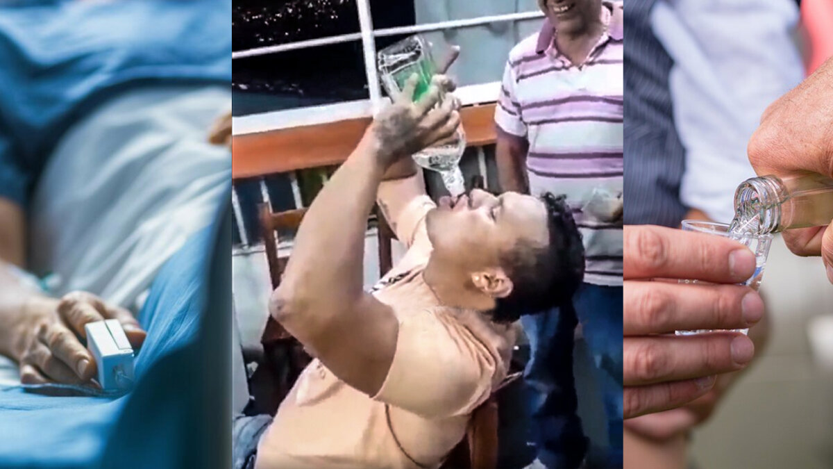Se tomó un litro de guaro en menos de un minuto y terminó hospitalizado Un video que ya tiene miles de reproducciones se ha hecho viral en las últimas horas. En él se ve a un sujeto, que luego de ser retado por sus compañeros de rumba, se toma increíblemente un litro de guaro de un solo sorbo y en menos de un minuto sin medir las consecuencias y peligros de tremenda irresponsabilidad.