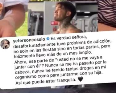 "No estaría con su hija": Cossio le respondió a la mamá de Yina Calderón 1 "No estaría con su hija": Cossio le respondió a la mamá de Yina Calderón "Tranquila", le dice Yeferson Cossio a la mamá de la influenciadora Yina Calderón, luego de que le prohibiera la amistad con él.