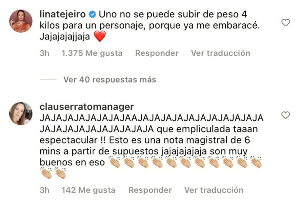 Lina Tejeiro habló sobre su embarazo 1 Lina Tejeiro habló sobre su embarazo Tras los rumores de un posible embarazo, la actriz Lina Tejeiro no dudo en responder rápidamente y aclarar la situación.