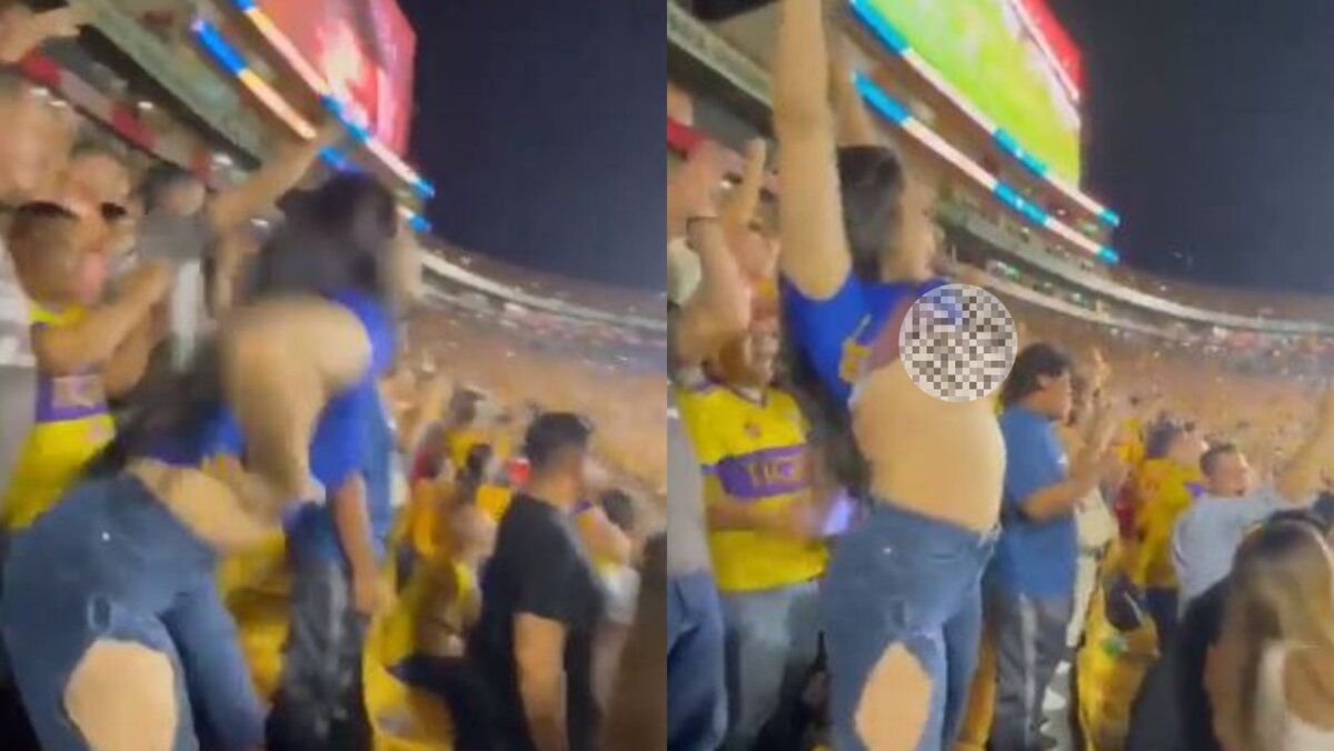 ¡De la emoción! Joven mostró sus pechos para celebrar el gol de su equipo La emoción que se vive en los partidos de fútbol es tanta que los apasionados por el deporte comente locuras y se dejan llevar por el momento. Ese fue el caso de una joven, que al ver el gol de su equipo favorito se levantó la camiseta y comenzó a sacudir los pechos frente a la fanaticada.