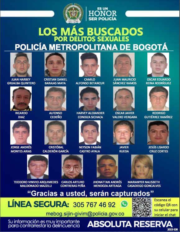 Capturaron a 39 personas involucradas en delitos sexuales en Bogotá La Policía Metropolitana de Bogotá informó este jueves, en conmemoración al Día Internacional de la Eliminación de la Violencia contra la Mujer, la captura de 39 personas por haber cometido diferentes delitos en contra de la población femenina.