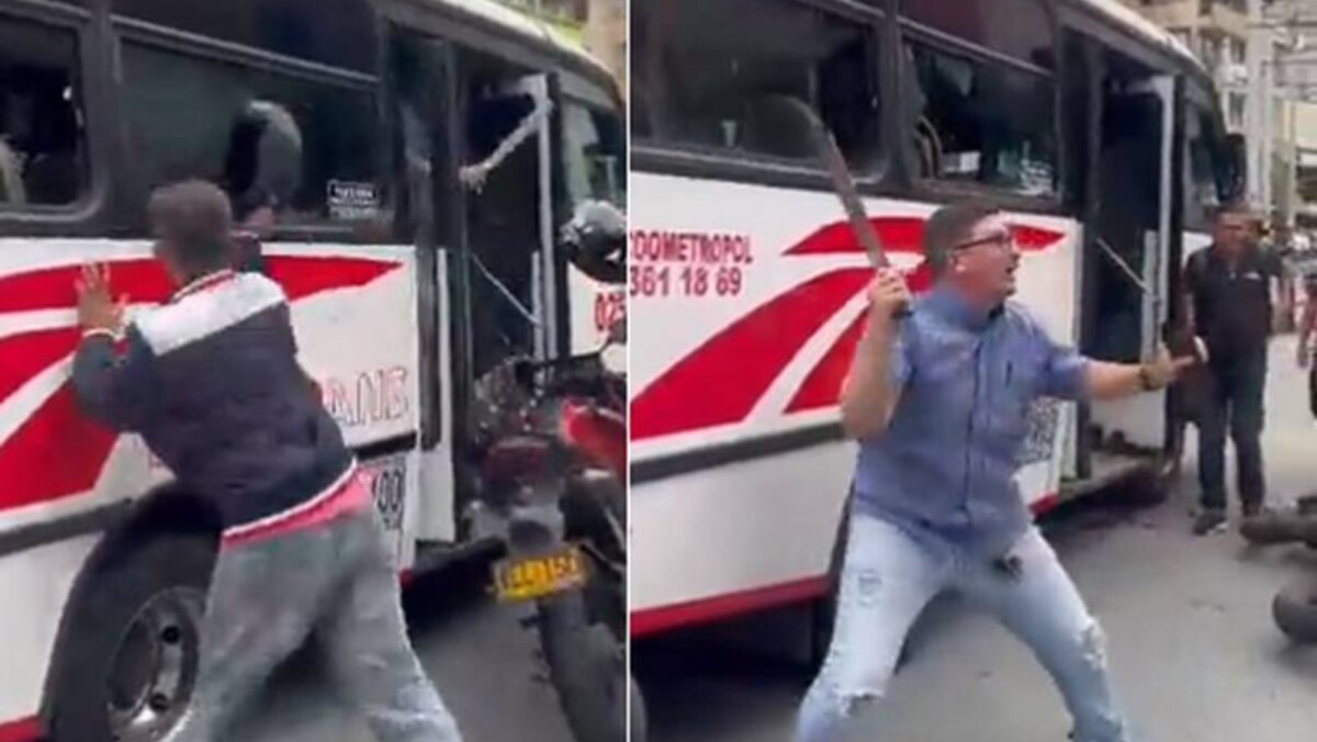 En video: busetero y motociclista se enfrentan con machete y casco 2 En video: busetero y motociclista se enfrentan con machete y casco En un nuevo episodio de intolerancia, un motociclista y un busetero tuvieron un encontronazo luego verse involucrados en medio de un accidente de tránsito. Ambos sacaron lo peor de sí en un violento enfrentamiento, en plena vía pública.